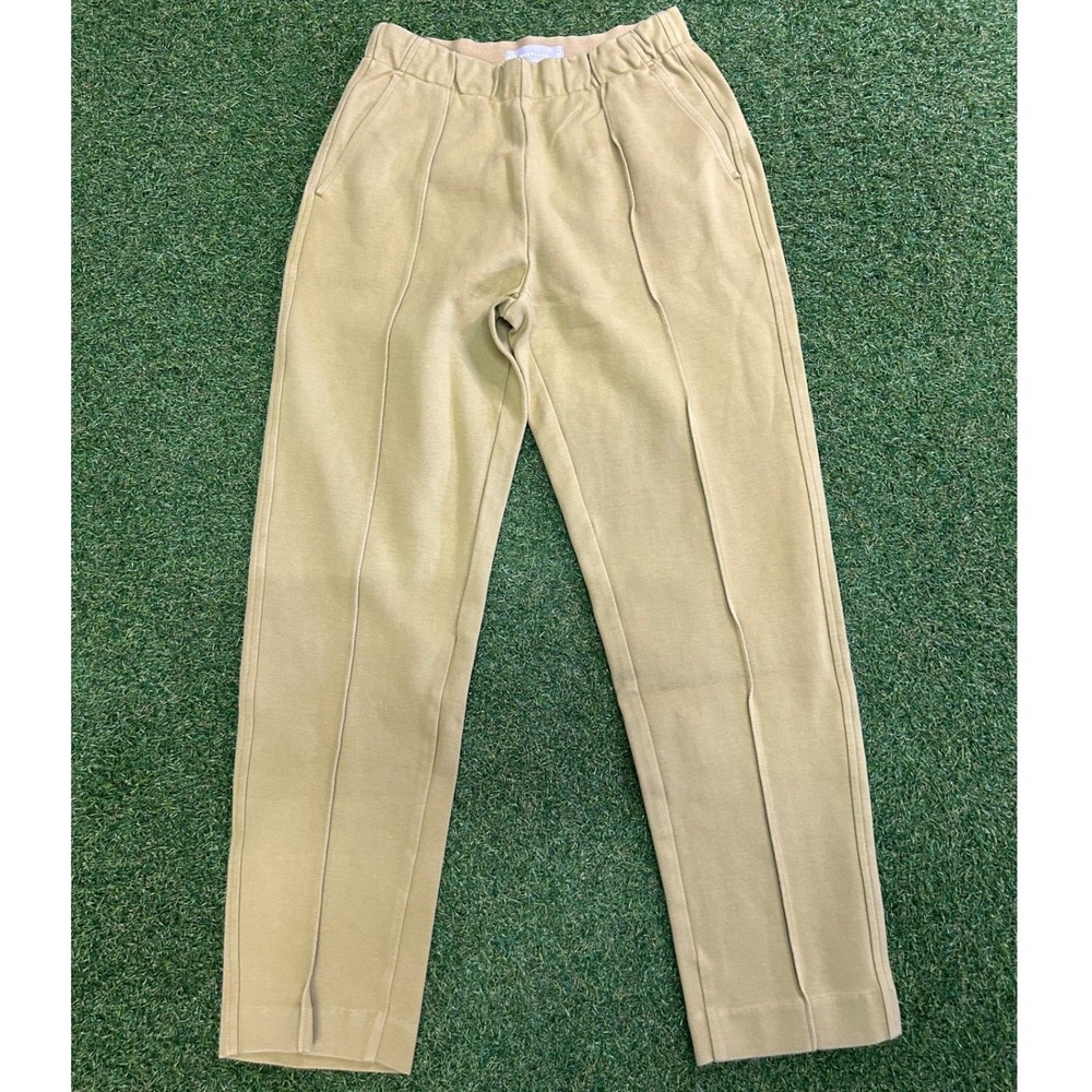Everlane Womens XS Elastic Waist Stitched Crease Straight Leg Pants Olive Green
